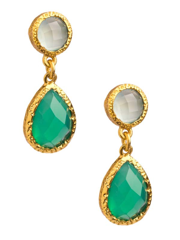 Green Onyx and Chalcedony Post Earrings in 24kt gold vermeil E224-GO