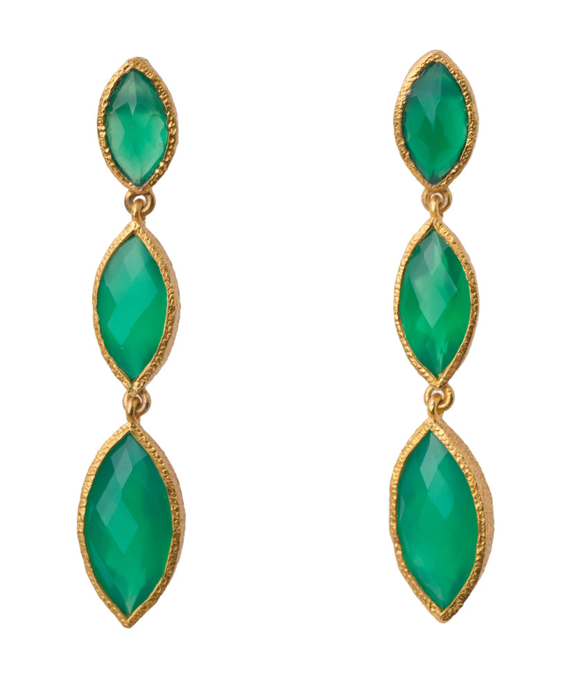 Green Onyx Marquise Dangling Post Earring in 24kt gold vermeil E312-GO