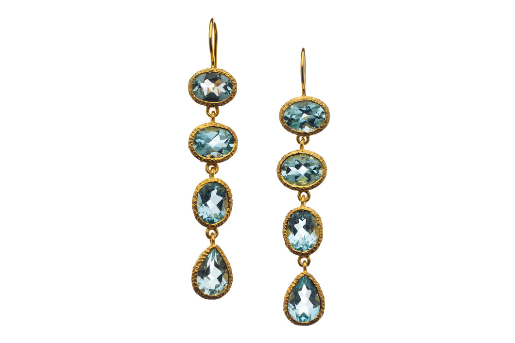 Blue Topaz 4-stone Long Drop Earrings in 24kt gold vermeil E406-BT