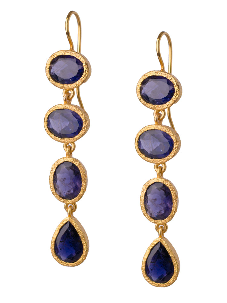Iolite Gemstone Drop Earrings in 24kt gold vermeil E406-I