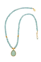 Load image into Gallery viewer, Aqua Marine faceted gemstone necklace with Chalcedony pendant in 24kt gold vermeil NF002-AM
