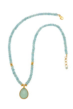 Load image into Gallery viewer, Aqua Marine faceted gemstone necklace with Chalcedony pendant in 24kt gold vermeil NF002-AM