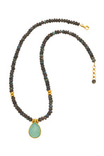 Load image into Gallery viewer, Labradorite Necklace with Chalcedony Pendant in 24kt gold vermeil NF002-LC

