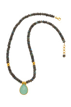 Load image into Gallery viewer, Labradorite Necklace with Chalcedony Pendant in 24kt gold vermeil NF002-LC