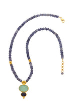 Load image into Gallery viewer, Iolite Necklace with a Chacedony and Iolite Pendant set in 24kt gold vermeil NF079-ICI
