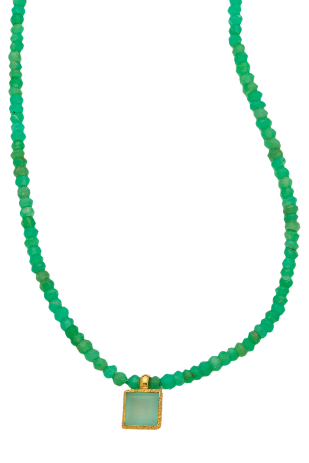 Green Chrypsoprase  Necklace with Green Chalcedony Pendant set in 24kt gold vermeil  NF188-Chr