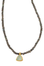 Load image into Gallery viewer, Labradorite faceted gemstone necklace with handmade pendant of Chalcedony set in 24kt gold vermeil NF188-LC