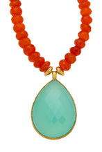 Load image into Gallery viewer, Carnelian gemstone necklace with pendant of Chalcedony in 24kt gold vermeil NF220-CC