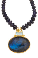 Load image into Gallery viewer, ONE OF A KIND Iolite Necklace with Blue Topaz and Labradorite Pendant set in 24kt gold vermeil NF281-IBTL