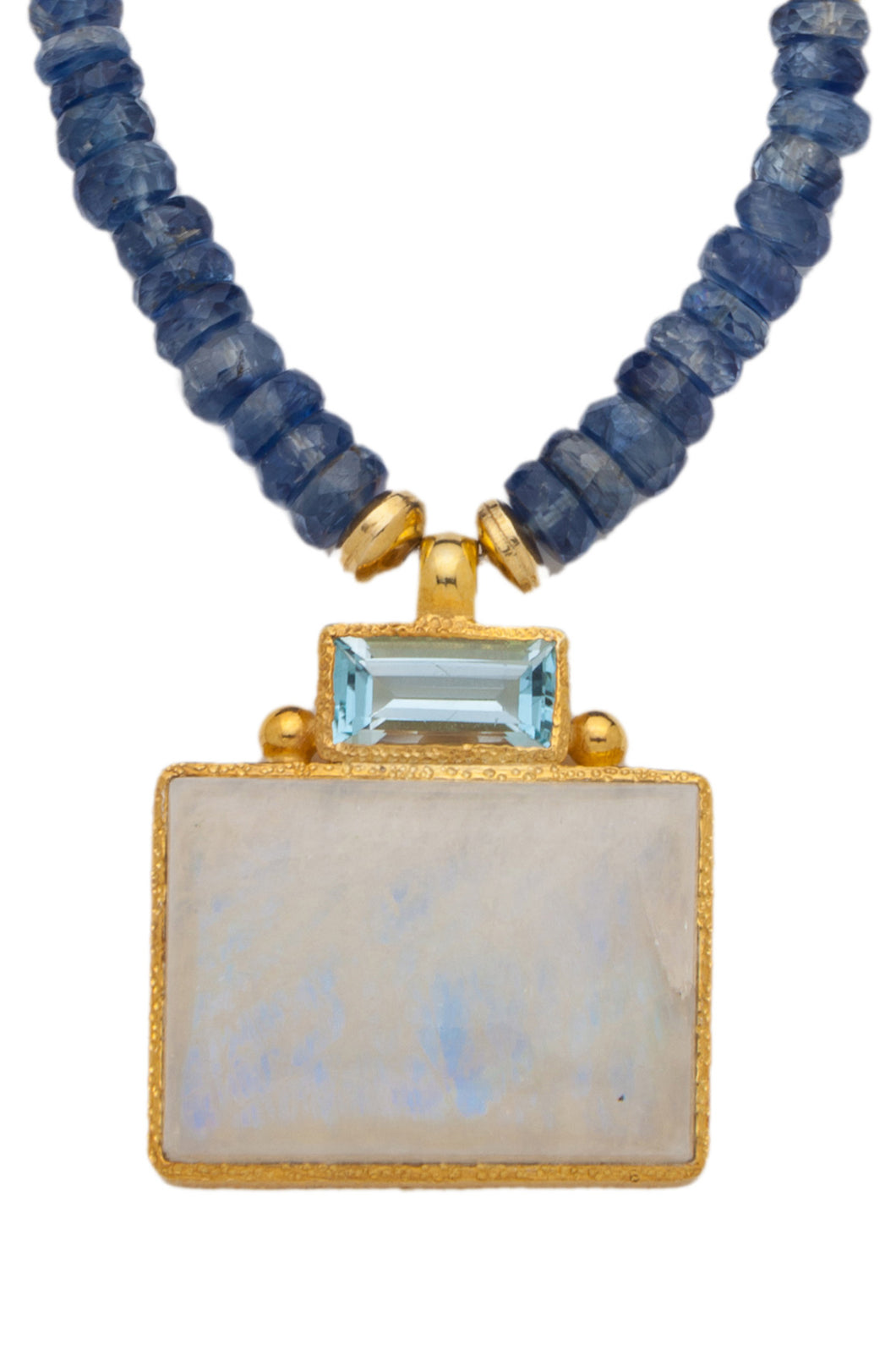 ONE OF A KIND Kyanite Necklace with Blue Topaz and Labradorite Pendant set in 24kt gold vermeil  NF288-KBTM