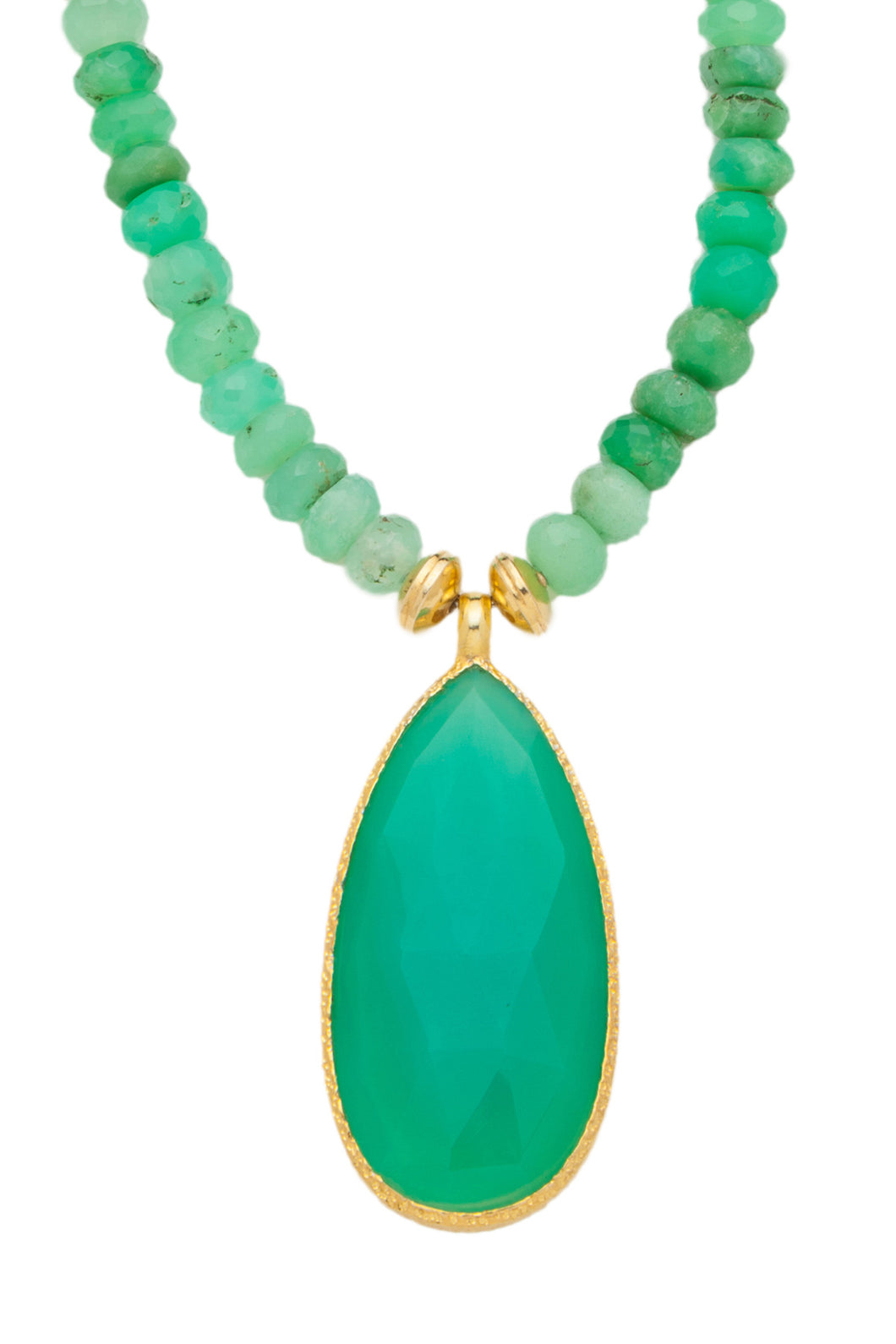 ONE OF A KIND Green Chrysoprase Necklace with Teardrop Pendant set in 24kt gold vermeil  NF291