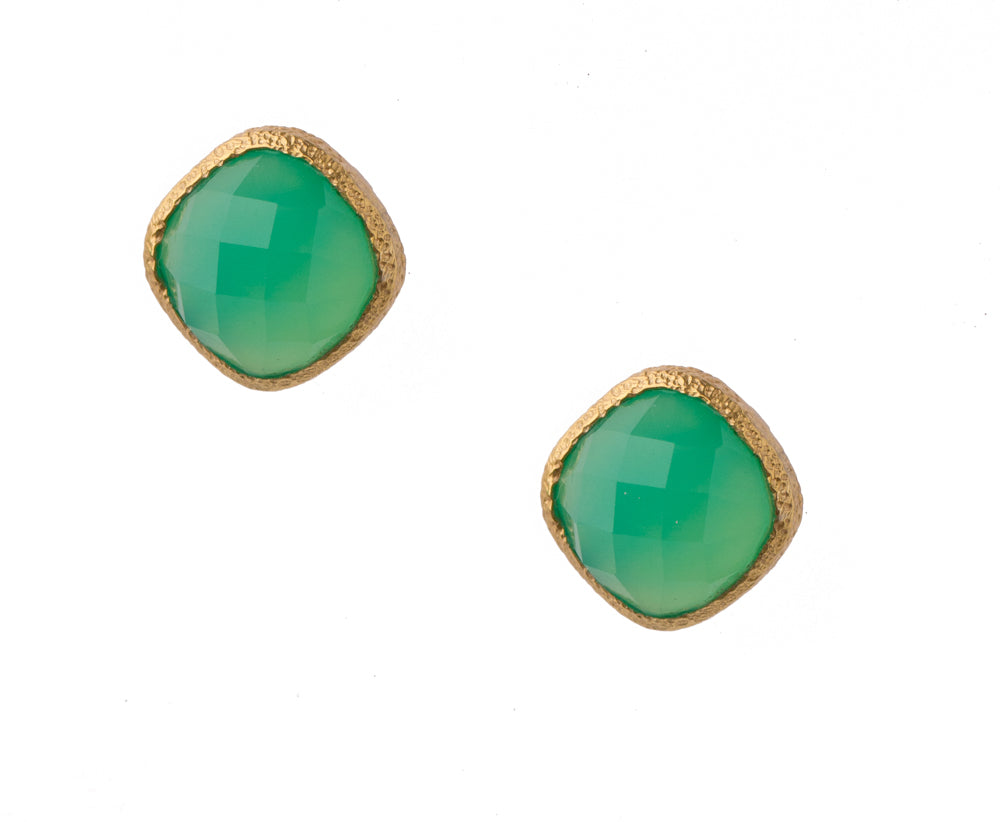Green Onyx Post Earrings in 24kt Gold Vermeil E021-GO