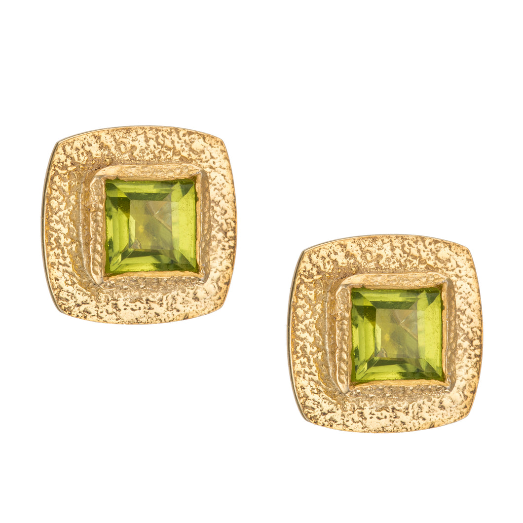 Light Green Peridot Post Earrings in 24kt Gold Vermeil