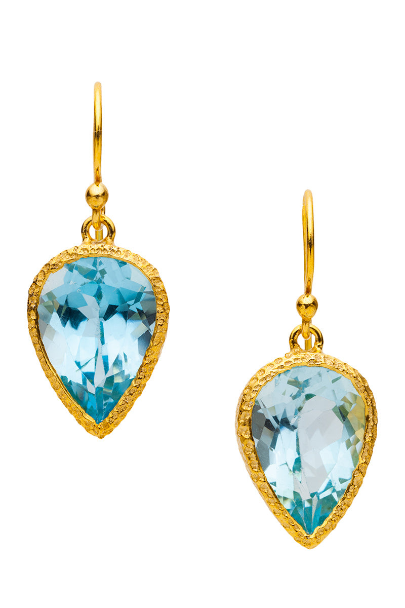 Elegant Blue Topaz Drop Earrings in 24kt gold vermeil E033-BT