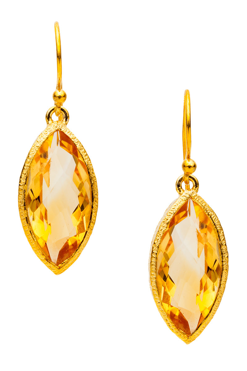 Golden Yellow Citrine Drop Earrings in 24kt Gold Vermeil E034-Cit