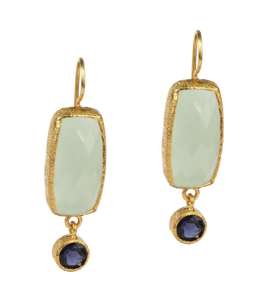 Chalcedony and Iolite Drop Earrings in 24kt gold vermeil E202-C-I