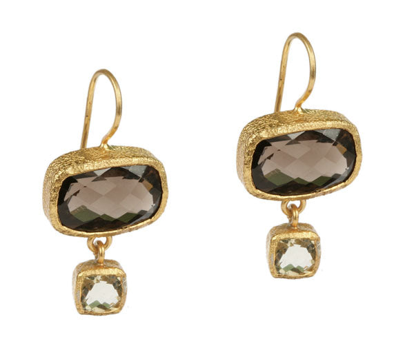 Smoky Topaz and Citrine Drop Earrings in 24kt gold vermeil E229-ST-C