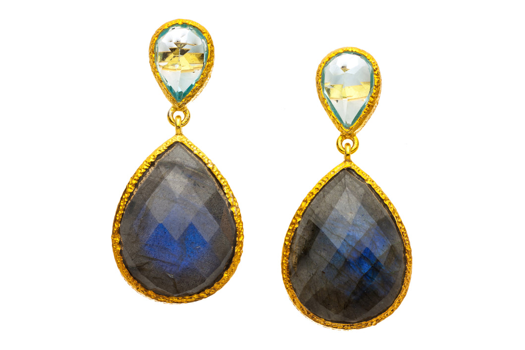 Blue Topaz and Labradorite Post Earrings in 24kt gold vermeil E240-BT