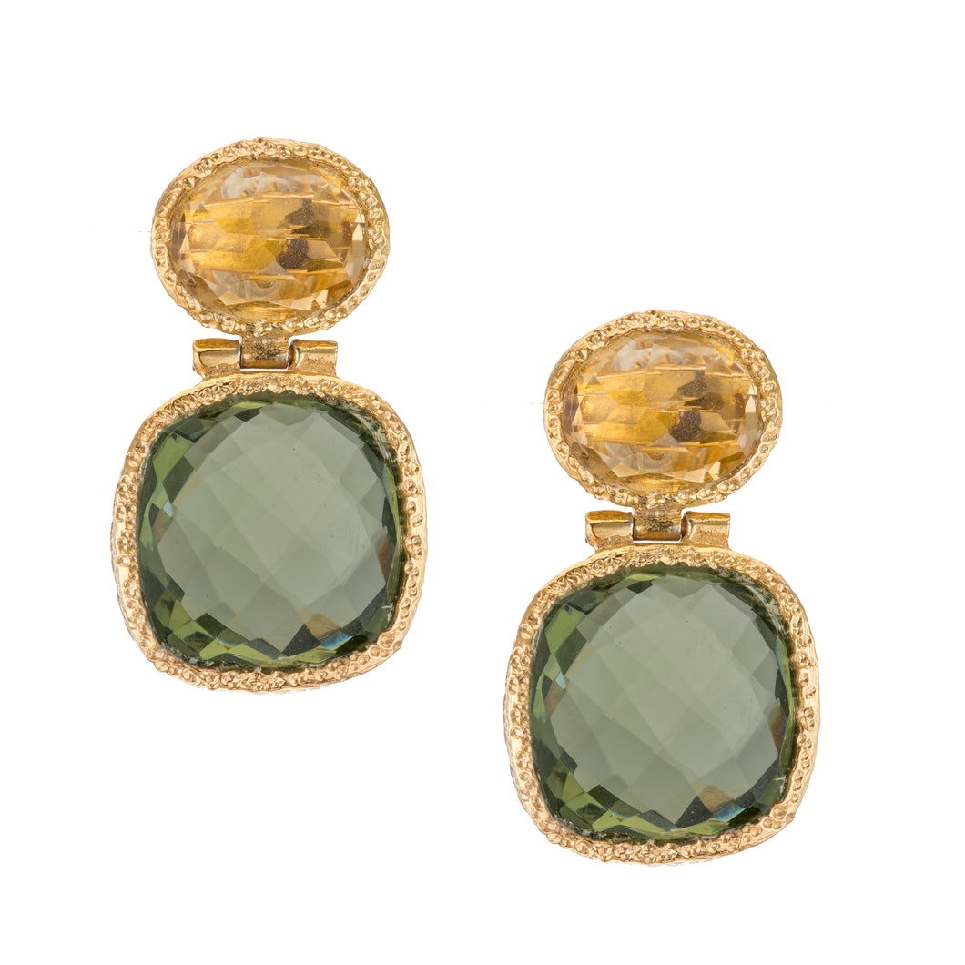 Citrine and Green Amethyst Post Earrings in 24kt gold vermeil E254-C-GA