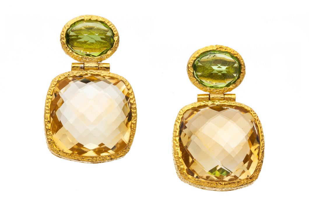 Peridot and Citrine Faceted Gemstone Post Earrings in 24kt gold vermeil E254-PC