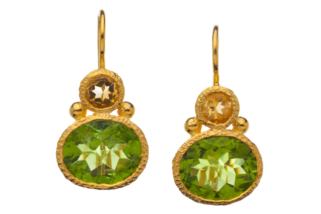 Citrine and Peridot Drop Earrings in 24kt gold vermeil E257-CP