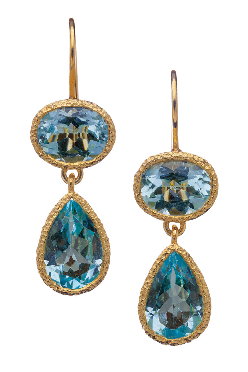 Blue Topaz Dangling Drop Earrings in 24kt gold vermeil E262-B