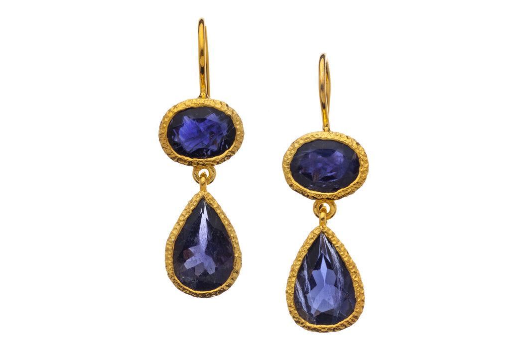 Iolite Two-Gemstone Drop Earrings in 24kt gold vermeil E262-I