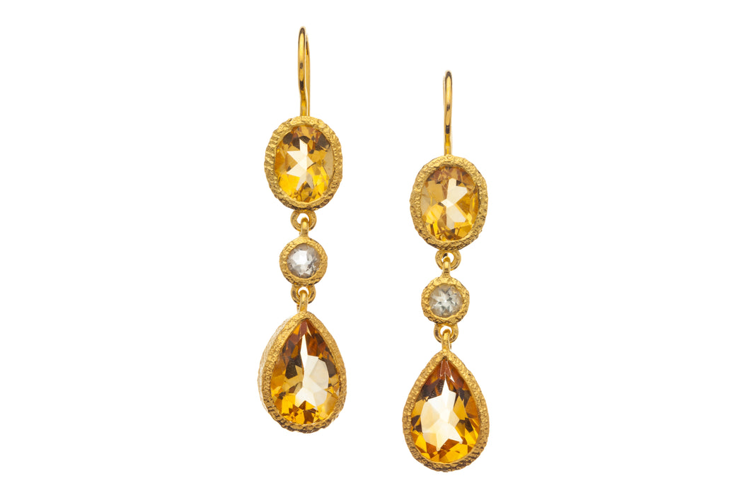 Citrine and Green Amethyst Gemstone Drop Earrings in 24kt gold vermeil E318-CGAC