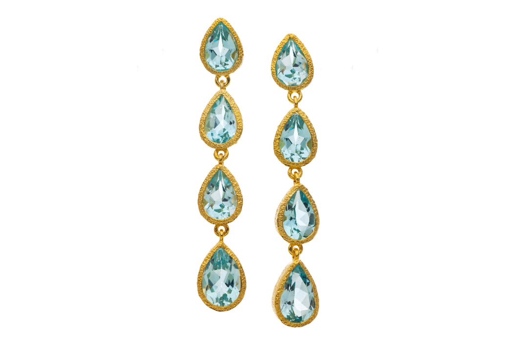 Blue Topaz Four Gemstone Long Post Earrings in 24kt gold vermeil E404-BT