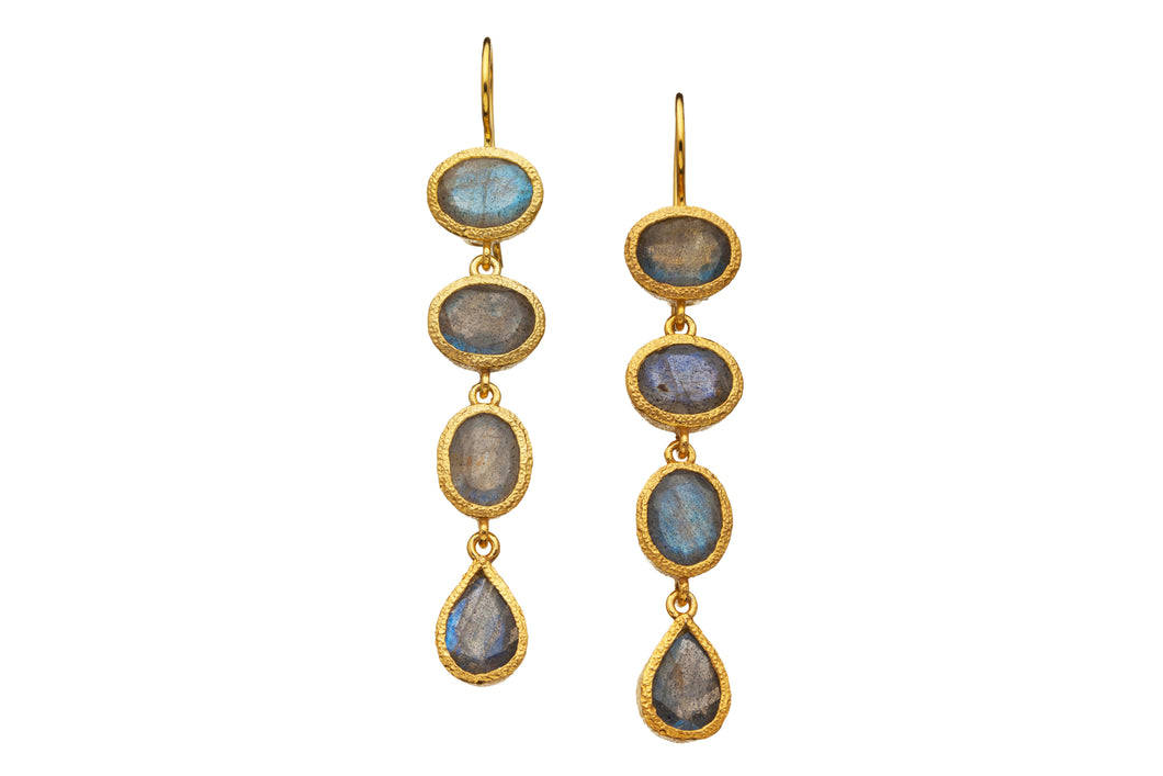 Labradorite Four Gemstone Drop Earrings in 24kt gold vermeil E406-L