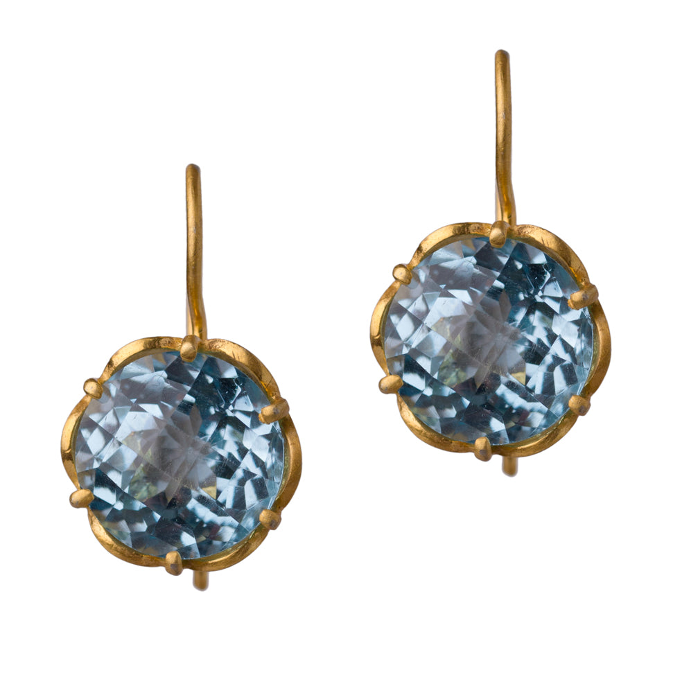 GOLD EARRINGS: Beautiful Blue Topaz Gemstone Drop Earrings in 14kt Rose Gold GDE501-BT-Gld