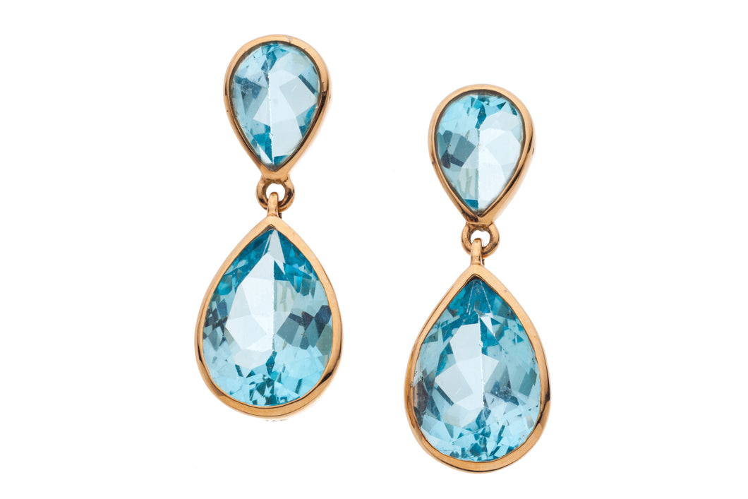 Blue Topaz Dangling Post Earrings in genuine 14kt Rose Gold GDE533-BT