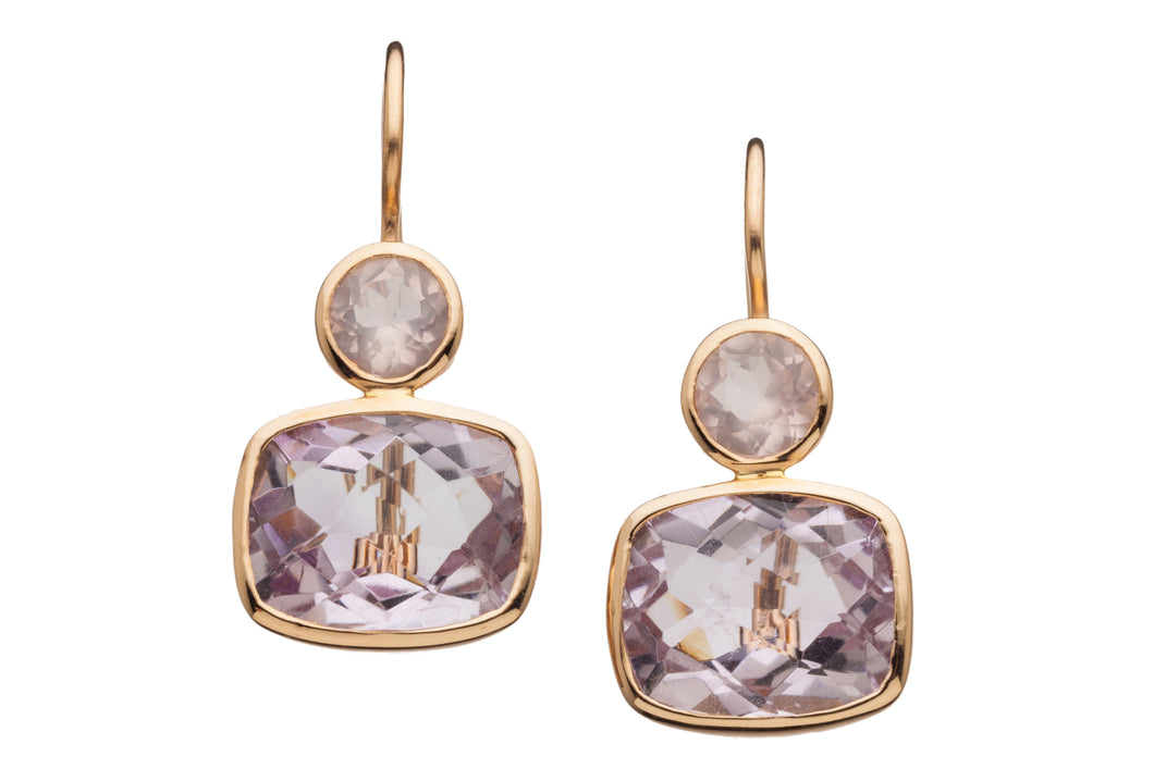 Rose Quartz and Rose Amethyst Earrings in genuine 14kt Rose Gold  GDE532