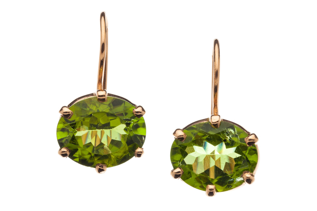 Green Peridot Drop Earrings in genuine 14kt Rose Gold - GDE536-P