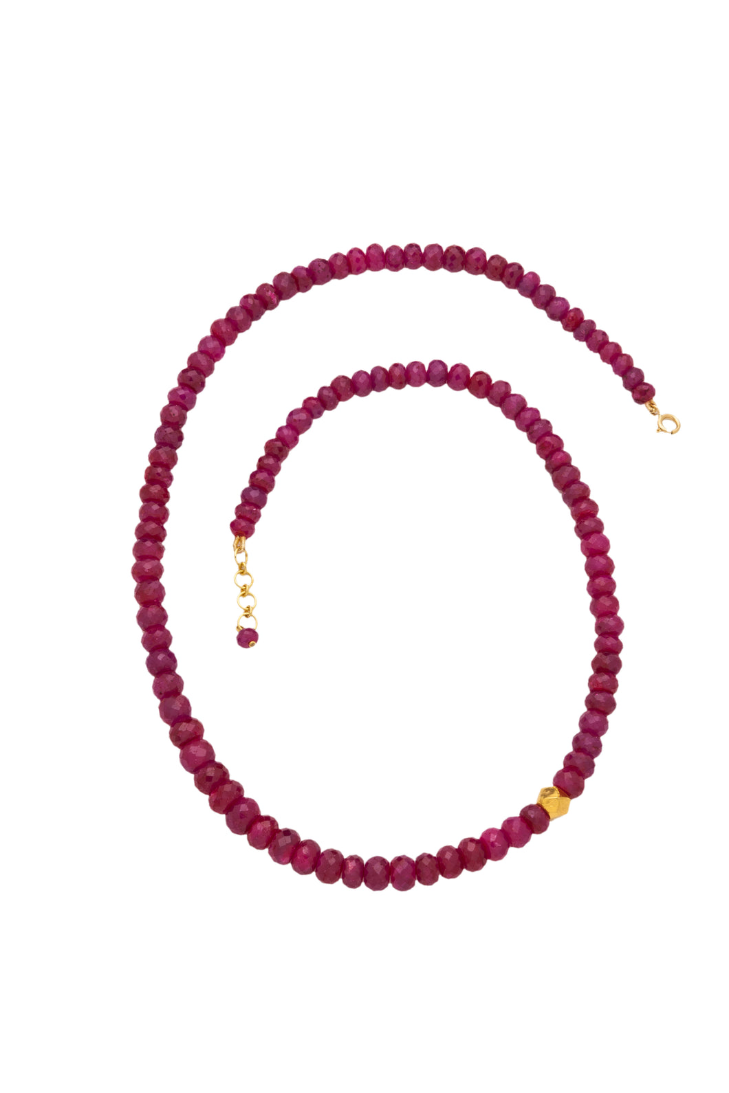 Ruby Beaded Faceted Gemstone 18kt Gold Necklace N002-R