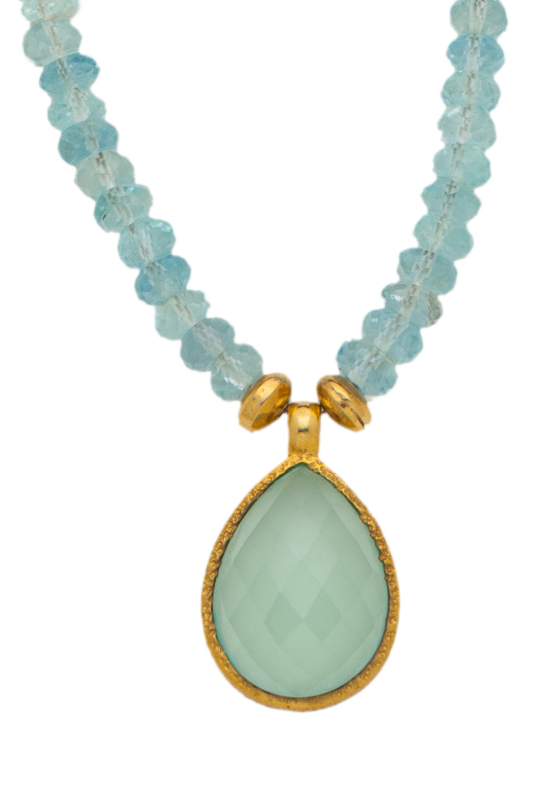 Aqua Marine faceted gemstone necklace with Chalcedony pendant in 24kt gold vermeil NF002-AM