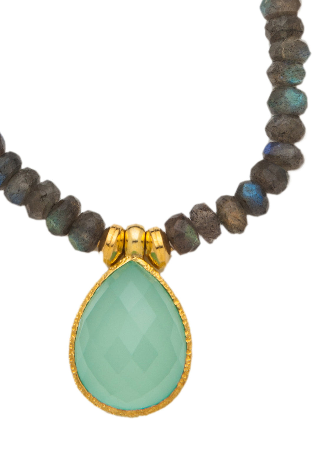 Labradorite Necklace with Chalcedony Pendant in 24kt gold vermeil NF002-LC