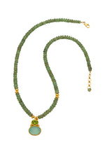 Load image into Gallery viewer, Green Kyanite Necklace with a Peridot and Chalcedony Pendant in 24kt gold vermeil NF003-GK
