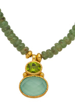 Load image into Gallery viewer, Green Kyanite Necklace with a Peridot and Chalcedony Pendant in 24kt gold vermeil NF003-GK
