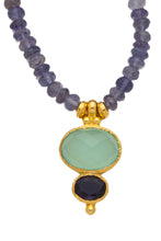 Load image into Gallery viewer, Iolite Necklace with a Chacedony and Iolite Pendant set in 24kt gold vermeil NF079-ICI
