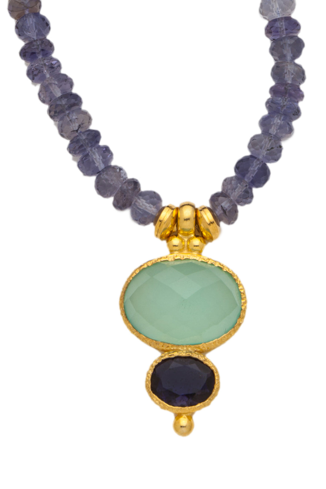 Iolite Necklace with a Chacedony and Iolite Pendant set in 24kt gold vermeil NF079-ICI
