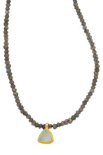 Load image into Gallery viewer, Labradorite faceted gemstone necklace with handmade pendant of Chalcedony set in 24kt gold vermeil NF188-LC
