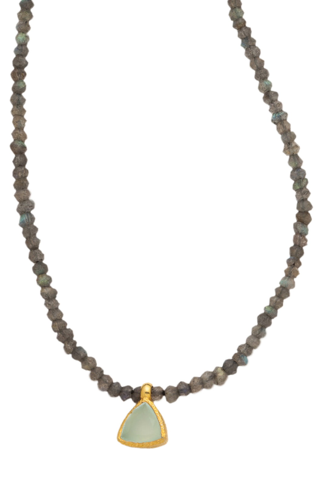 Labradorite faceted gemstone necklace with handmade pendant of Chalcedony set in 24kt gold vermeil NF188-LC