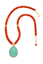 Load image into Gallery viewer, Carnelian gemstone necklace with pendant of Chalcedony in 24kt gold vermeil NF220-CC
