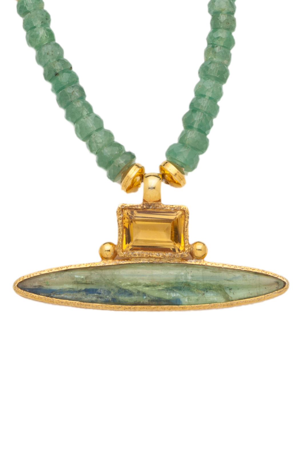 ONE OF A KIND Green Kyanite Necklace with Citrine and Green Kyanite Pendant set in 24kt gold vermeil NF280