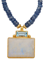 Load image into Gallery viewer, ONE OF A KIND Kyanite Necklace with Blue Topaz and Labradorite Pendant set in 24kt gold vermeil  NF288-KBTM
