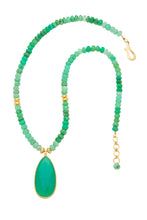 Load image into Gallery viewer, ONE OF A KIND Green Chrysoprase Necklace with Teardrop Pendant set in 24kt gold vermeil  NF291
