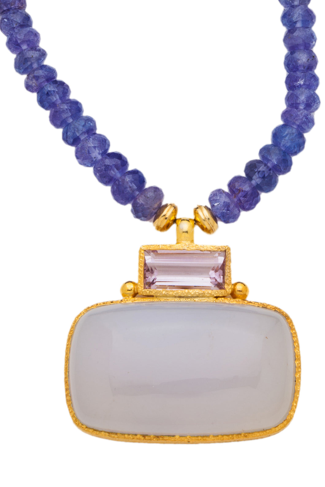 ONE OF A KIND Tanzanite Necklace with Rose Amethyst and Chalcedony Pendant set in 24kt gold vermeil  NF292-Tanz