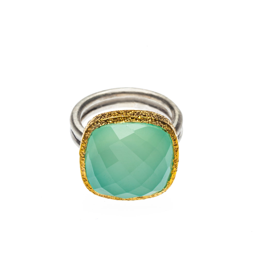 Chalcedony Ring in hammered texture 24kt gold vermeil setting with a sterling silver ring R408-C
