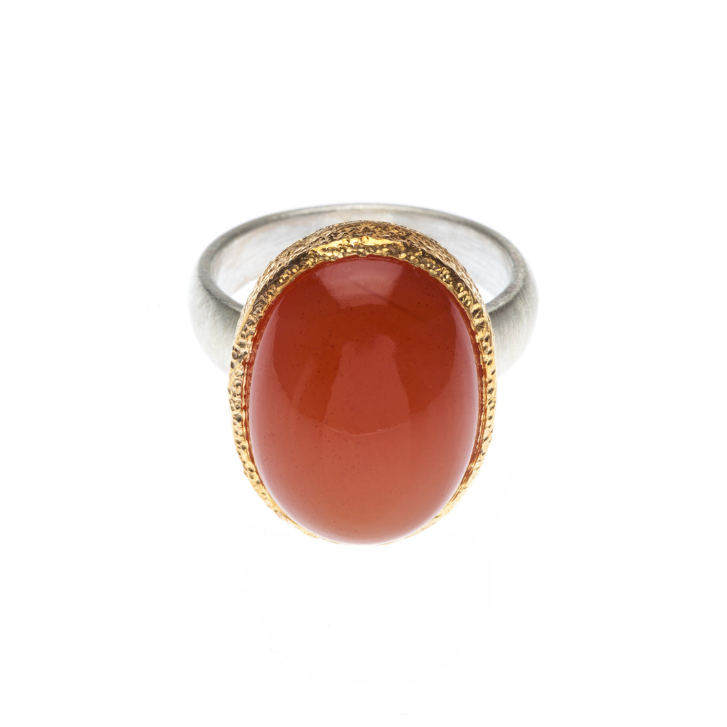 One of a kind red oval Carnelian Ring set in 24kt gold vermeil with sterling silver ring - R414-C